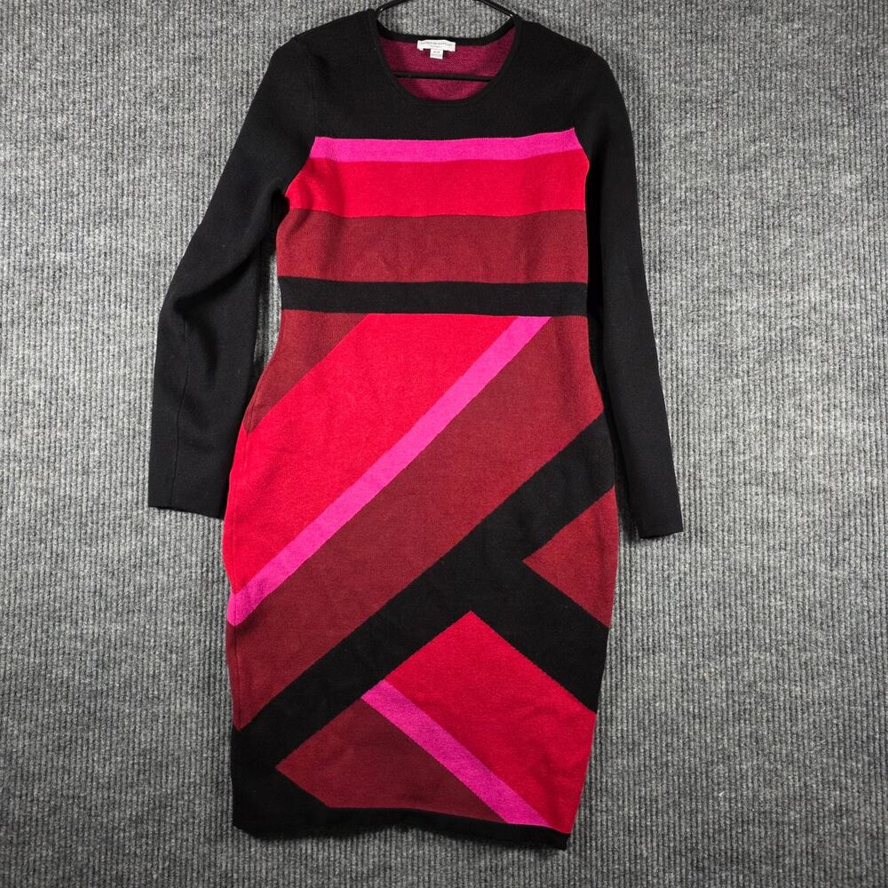 Katherine Barclay‎ Montreal Geometric Knit Sweater Dress Pink Black M